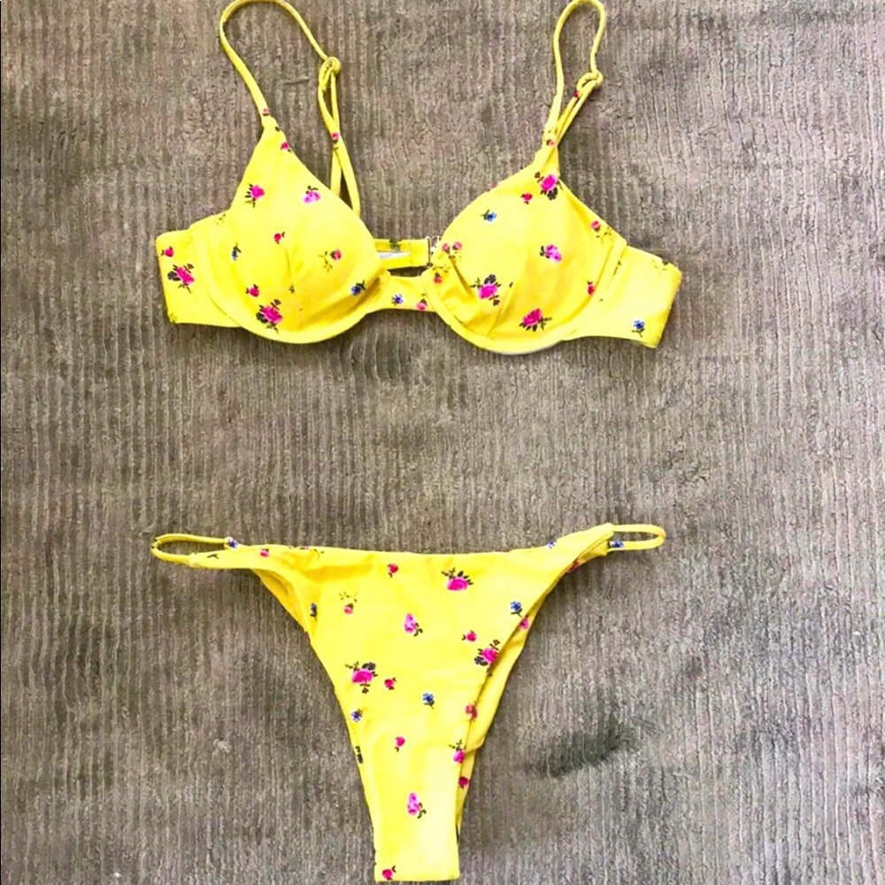 Shein Yellow and Pink String Bikini Large